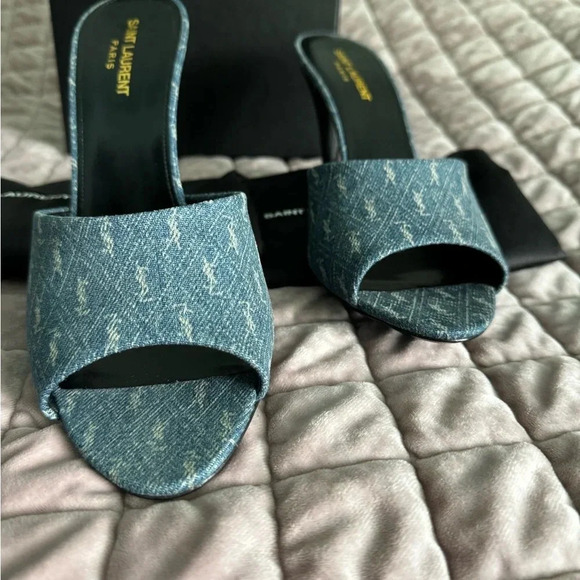 New In Box YSL Saint Laurent LA 16 Denim Mule Size 41 Heels 👠 Open toe shoes - Picture 3 of 9